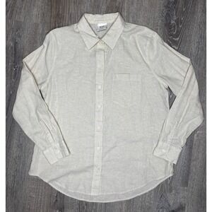 Gap The Easy Shirt Women's Button Up Long Sleeve Linen Blend Top Beige Medium